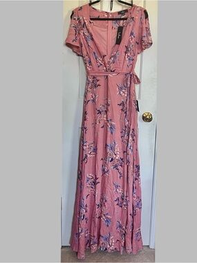 Lulus Fiorire Pink Floral Flutter Sleeve Wrap Dress NWT Small